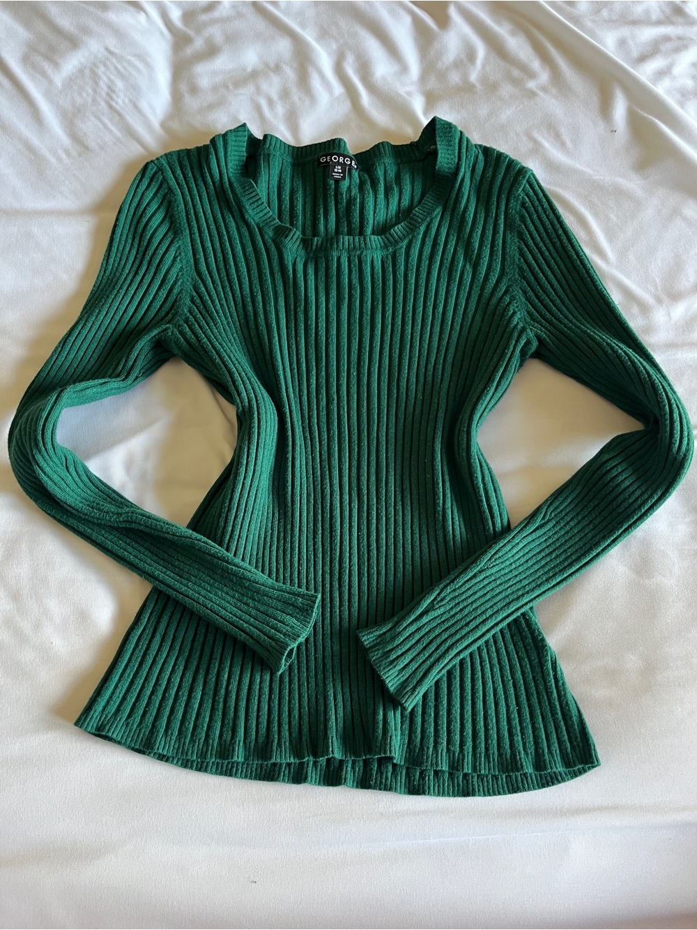 George Green Ribbed Knit Long Sleeve Top Size L 12-14 Rayon Blend